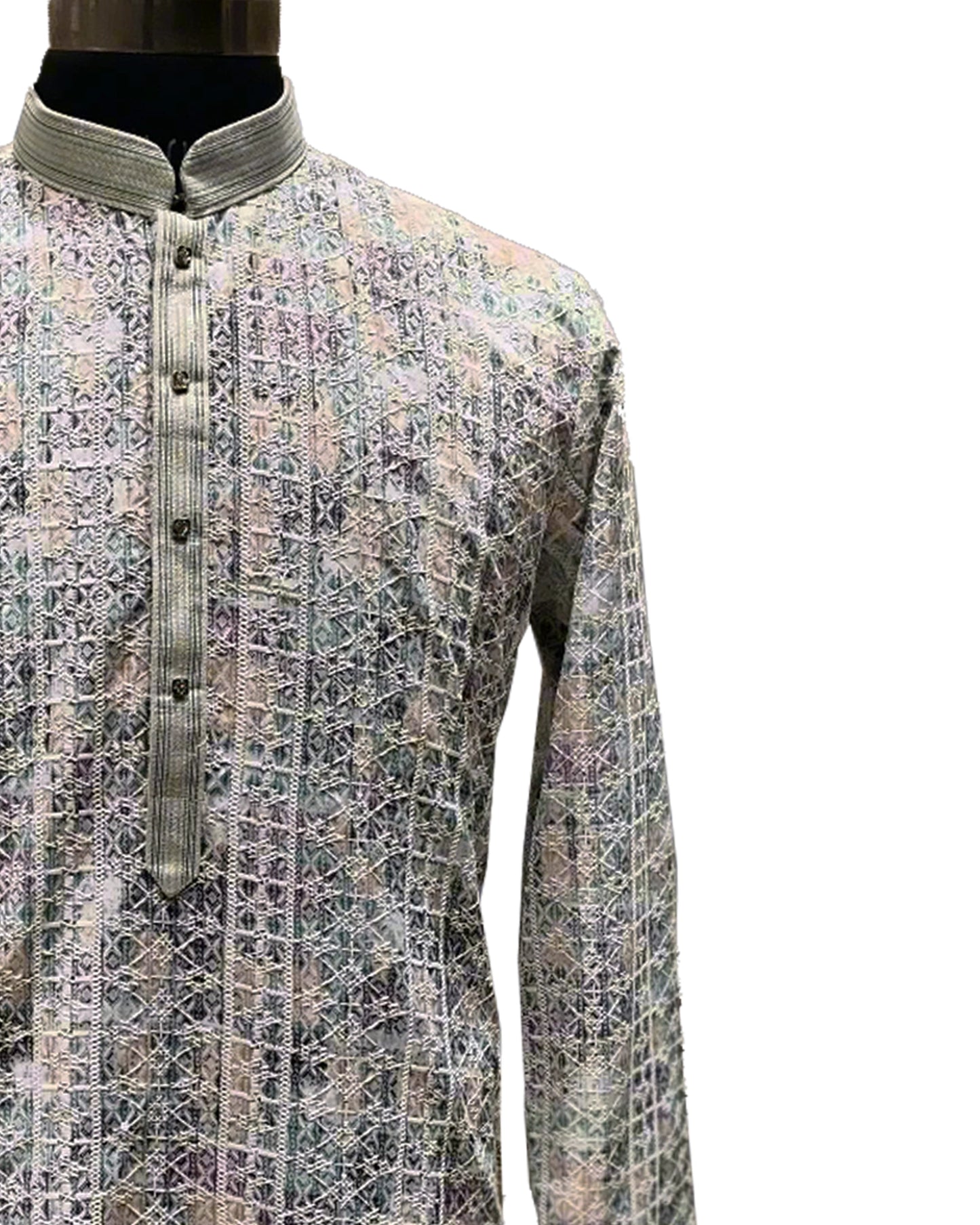 Multicolor Printed Kurta Suit for Men – Geometric & Floral Design