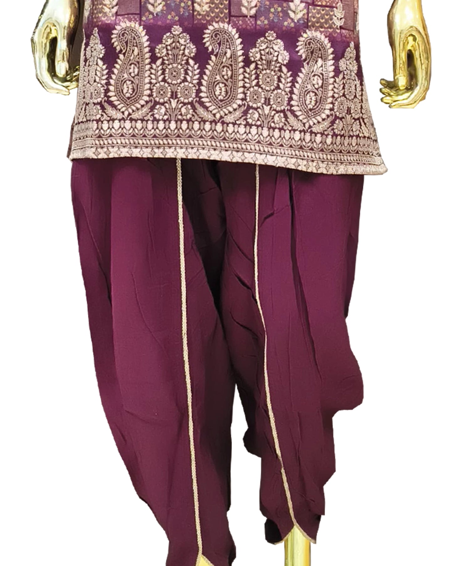 Women’s Maroon Printed Cotton Dhoti Style Salwar Suit with Dupatta