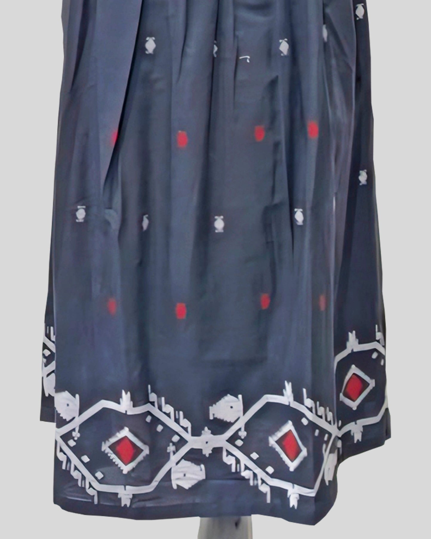 Crimson Folk Dress – Sleeveless Black Cotton Midi with Tribal Hemline