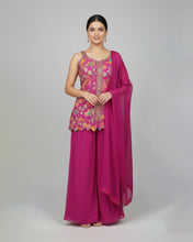 Magenta Embroidered Kurti Palazzo Set with Floral & Paisley Detailing – Festive Ethnic Wear