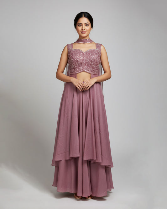 Mauve Embellished Lehenga Choli Set with Beadwork – Designer Festive Couture