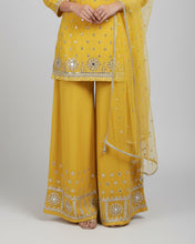 Sunshine Yellow Embroidered Kurta Palazzo Set with Silver Detailing – Festive Ethnic Wear
