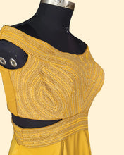 Designer Mustard Gown Off-Shoulder Neckline Gown with Beaded Bodice – Party & Reception Style