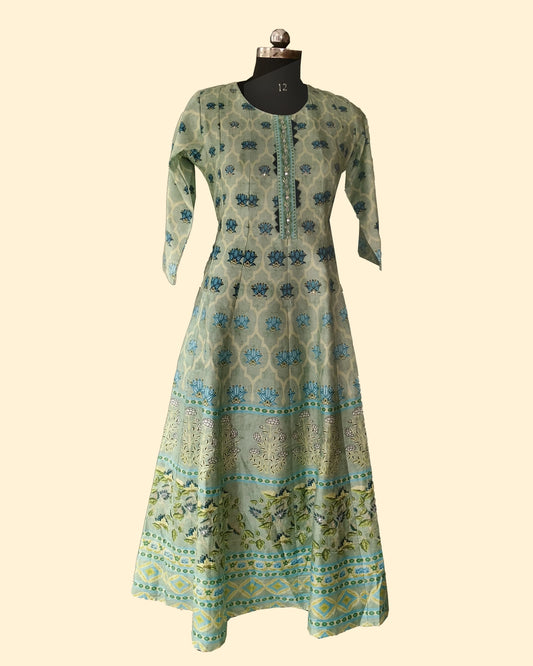 Elegant Floral Printed Lightweight & Luxurious Silk Gown – Festive & Casual Wear