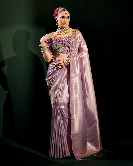 Purple Silk Saree with Gold & Silver Embroidery – Regal Wedding Couture