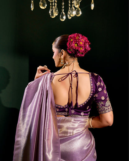 Purple Silk Saree with Gold & Silver Embroidery – Regal Wedding Couture