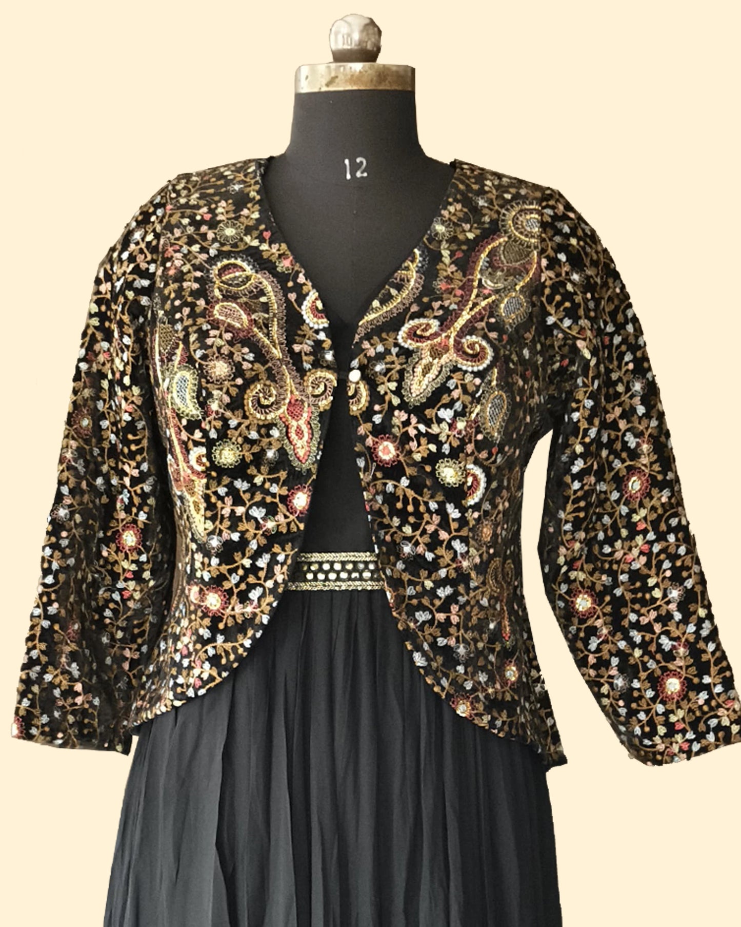 Designer Gown & Jacket Set – Handcrafted Embroidery & Sheer Skirt