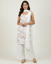 White Floral Sleeveless Kurta Set with Palazzo & Sheer Dupatta