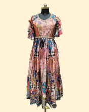 Multicolor Patterned Gown with Ruffled Sleeves – Festive & Casual Wear