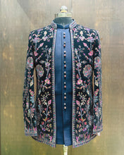 Dark Blue Embroidered Open Jodhpuri with Multicolor Floral & Paisley Motifs