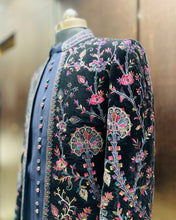 Dark Blue Embroidered Open Jodhpuri with Multicolor Floral & Paisley Motifs