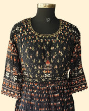 Printed Black Ethnic Gown with Floral & Geometric Embroidery