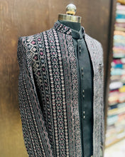 Black Ethnic Kurta Set with Embroidered Open Jacket Jodhpuri – Geometric & Floral Motifs