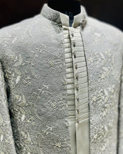 Ivory Floral Embroidered Jodhpuri Open Jacket with Pleated Placket & Band Colla