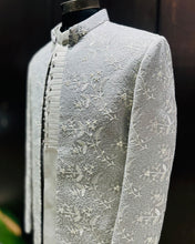 Ivory Floral Embroidered Jodhpuri Open Jacket with Pleated Placket & Band Colla