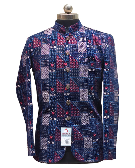 Jodhpuri Suit with Multicolor Thread Work & Geometric Embroidery