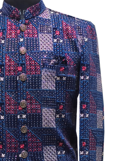 Jodhpuri Suit with Multicolor Thread Work & Geometric Embroidery