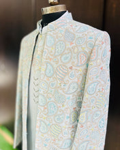 Pastel Paisley Embroidered Jodhpuri Open Jacket in Silk Blend – Groom’s Wedding Attire