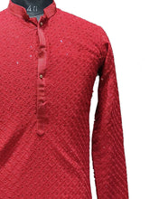 Red Lakhnavi Kurta Suit with White Bottom – Hand-Embroidered Festive Wear