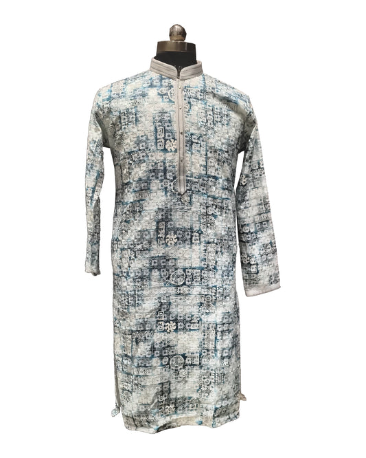 Contemporary Printed Kurta Set for Men – Lightweight Cotton Blend