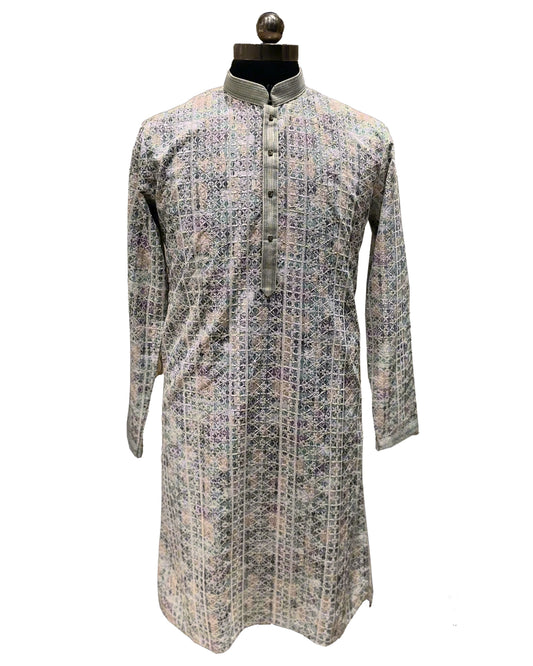 Multicolor Printed Kurta Suit for Men – Geometric & Floral Design
