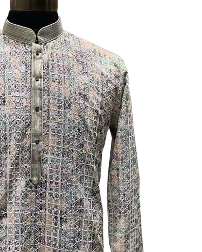 Multicolor Printed Kurta Suit for Men – Geometric & Floral Design