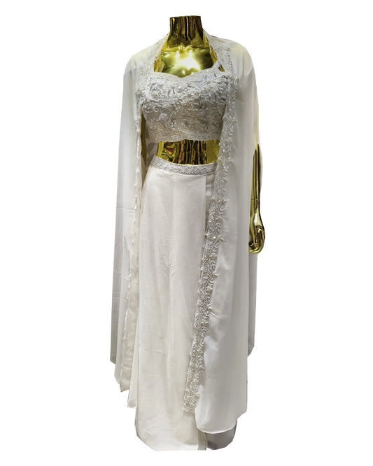 White Indo-Western Lehenga Set with Embroidered Choli & Shrug