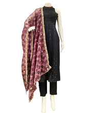 Black Sleeveless Salwar Suit with Floral Dupatta – Festive Elegance