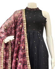 Black Sleeveless Salwar Suit with Floral Dupatta – Festive Elegance