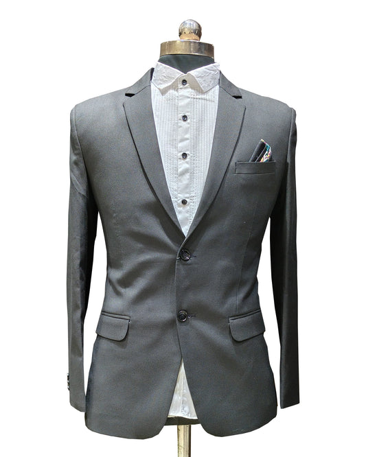 Men's Charcoal Grey Slim Fit – Formal Two-Button Suit with Printed Pocket Square Five Piece Suit