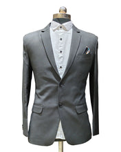 Men's Charcoal Grey Slim Fit – Formal Two-Button Suit with Printed Pocket Square Five Piece Suit