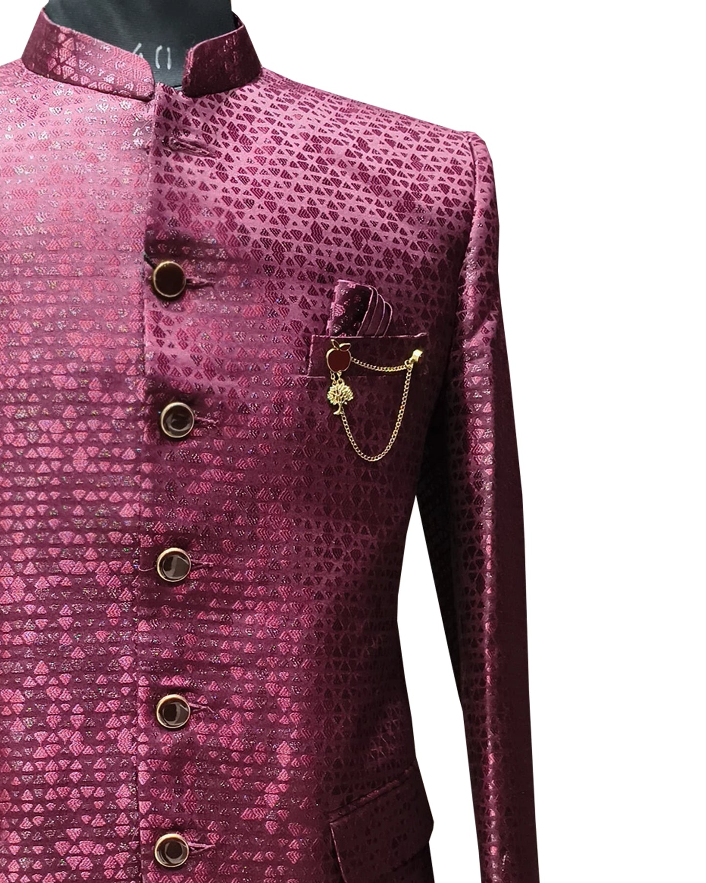Men’s Maroon Designer Jacquard Indo Western Jodhpuri Suit with Pent