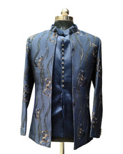 Men’s Navy Blue Embroidered Indo Western Open Suit – Designer Ethnic Blazer Set