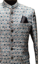 Men’s Light Grey Designer Jacquard Jodhpuri Blazer – Festive & Wedding Wear Ethnic Suit
