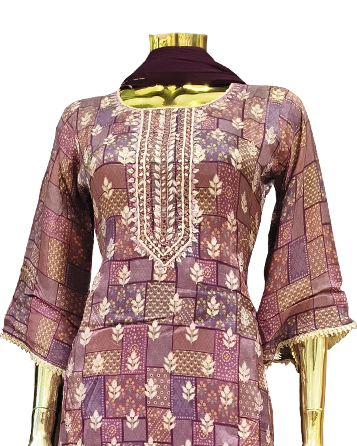 Women’s Maroon Printed Cotton Dhoti Style Salwar Suit with Dupatta