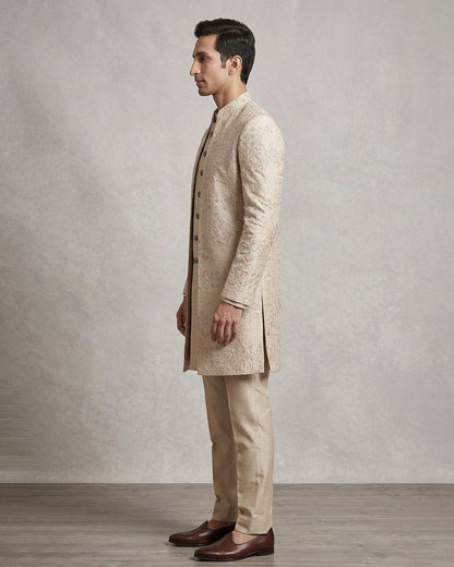 Rose Gold Embroidered Cream Open Jacket Indo-Western – Elegant Wedding Ensemble