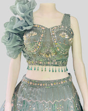 Mint Bloom One-Shoulder Designer Lehenga Choli – Couture Wedding Edition