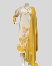 Saffron Bloom Embroidered Salwar Suit – Festive Elegance in Cream & Mustard