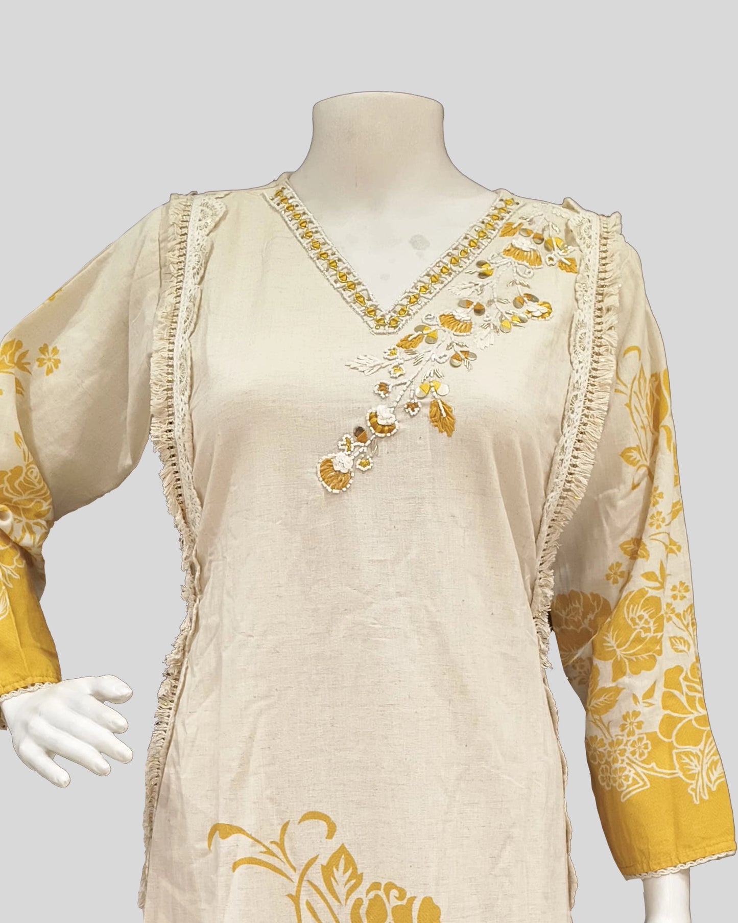 Saffron Bloom Embroidered Salwar Suit – Festive Elegance in Cream & Mustard