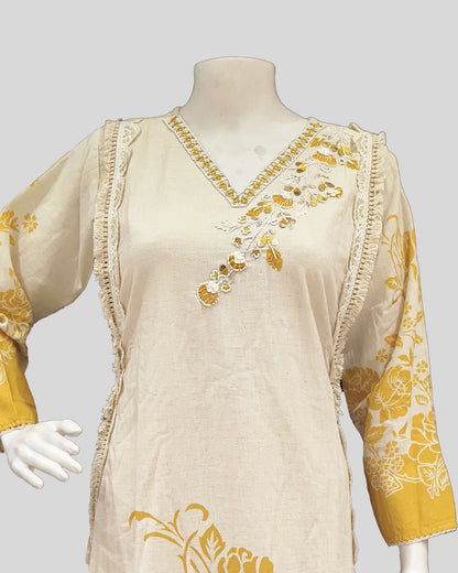 Saffron Bloom Embroidered Salwar Suit – Festive Elegance in Cream & Mustard
