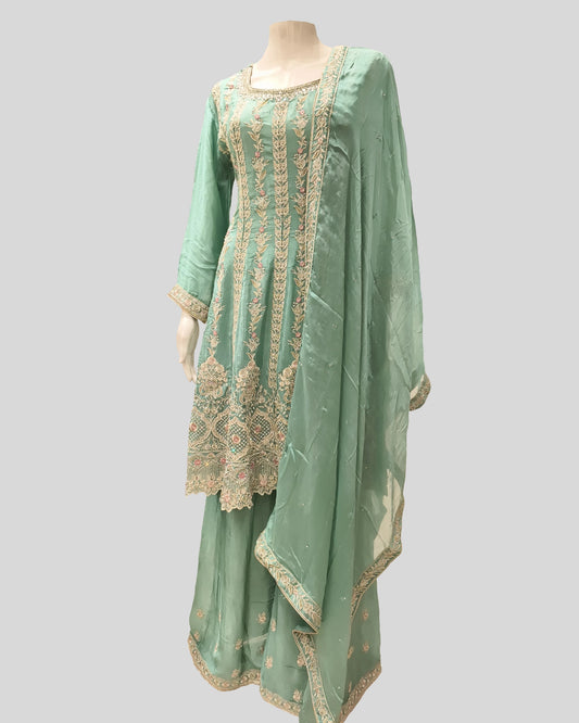 Emerald Vine Palazzo Suit – Regal Embroidered Ensemble for Festive Occasions