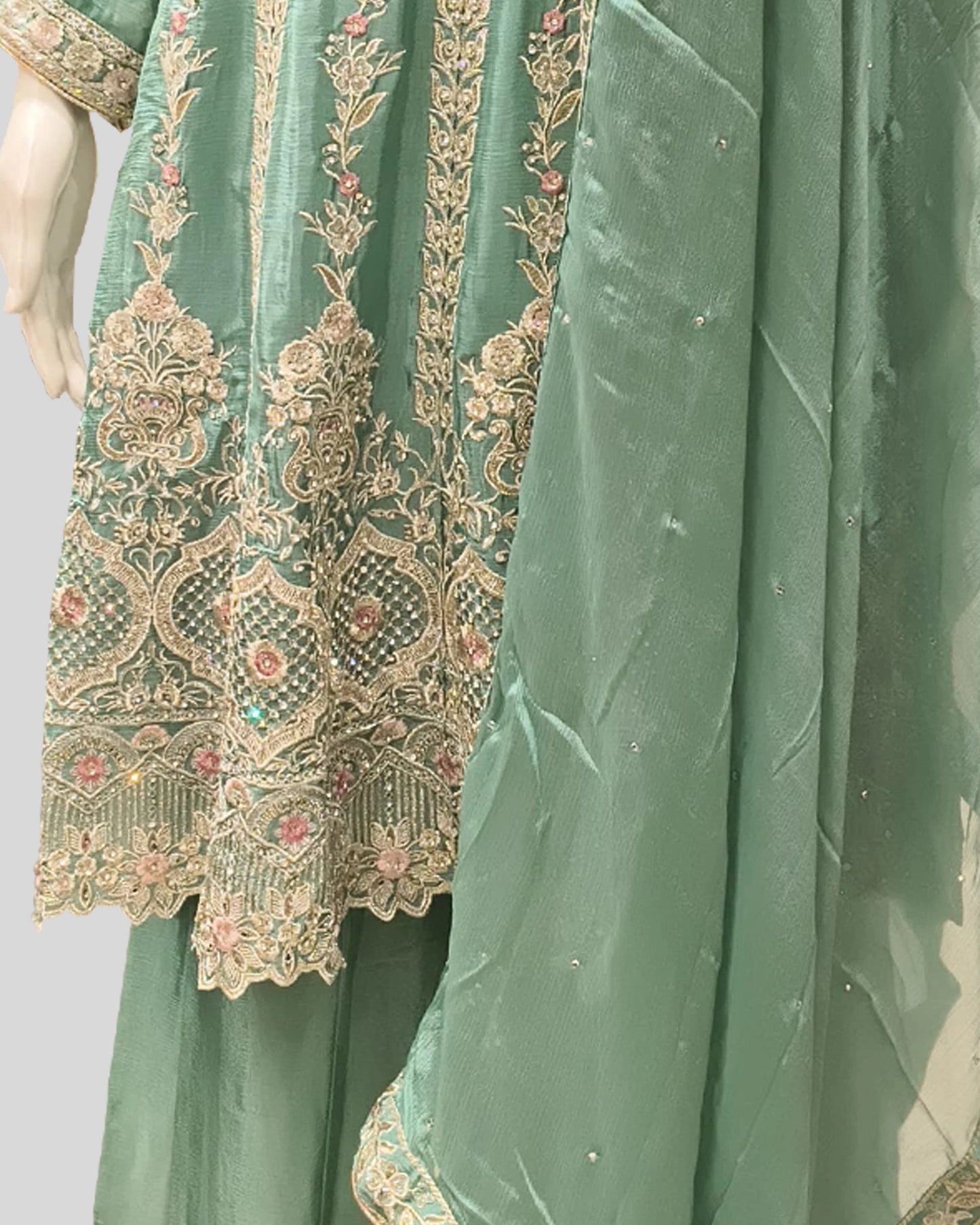 Emerald Vine Palazzo Suit – Regal Embroidered Ensemble for Festive Occasions