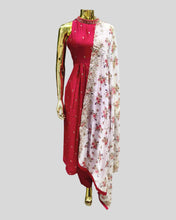 Gulnaar Rouge Long Salwar Suit Ensemble – Regal Simplicity with Rose-Embroidered Grace