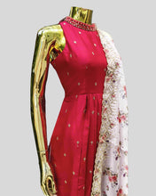 Gulnaar Rouge Long Salwar Suit Ensemble – Regal Simplicity with Rose-Embroidered Grace