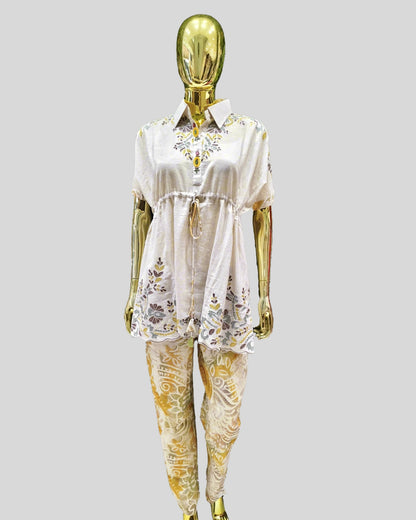 Meadow Mist Embroidered Coord Set – Casual Chic with Botanical Accents