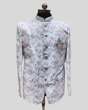 Frosted Canopy Bandhgala (Jodhpuri) – Geometric Grace in Ice Blue Tones