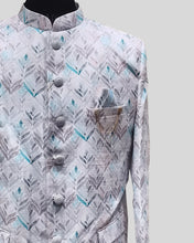 Frosted Canopy Bandhgala (Jodhpuri) – Geometric Grace in Ice Blue Tones