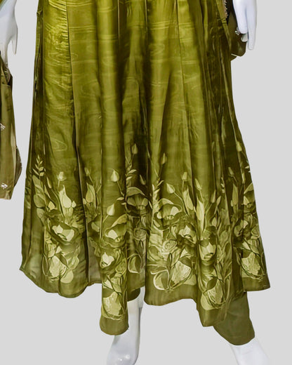 Zehra Emerald Anarkali – Regal Embroidery in Silk with Matching Dupatta & Clutch