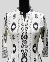 Monochrome Muse Tunic – Tribal Geometry with Tailored Ease