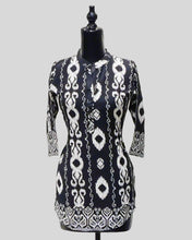 Midnight Echo Tunic Top – Abstract Tribal Elegance in Monochrome